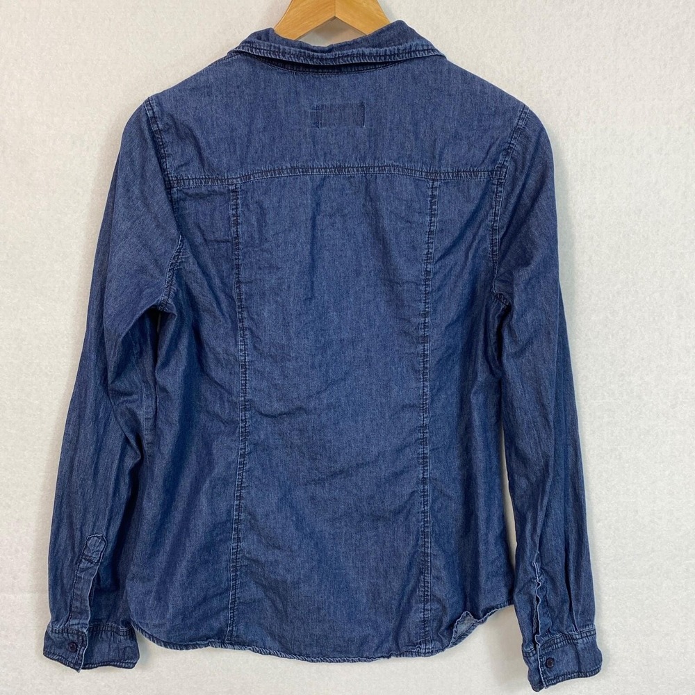 Ci Sono Women L Button Up Shirt Blue Snowflake Print Denim Western Long Sleeve - Picture 13 of 15